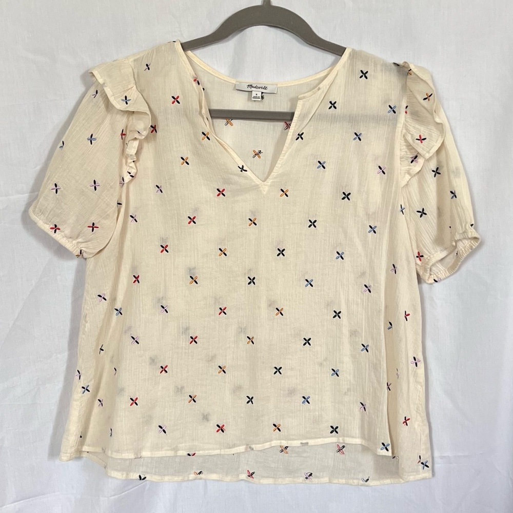 Madewell Embroidered Multicolor Cream Blouse Women’s Small